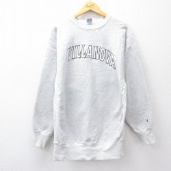 【20%OFF】XL★古着 長袖 チャンピオン Champion リバースウィーブ メンズ 90年代 90s ヴィラノヴァ クルーネック 薄グレー 霜降り 25sep22 中古 スウェット スエット トレーナー トップス