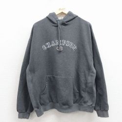 【20%OFF】チャンピオン 00s 長袖パーカー ビッグロゴ刺繍 グレー XL | 古着