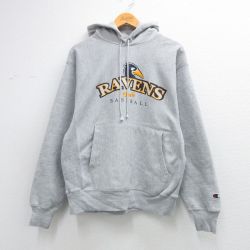 M★古着 長袖 チャンピオン Champion リバースウィーブ パーカー メンズ 00年代 00s RAVENS Teels バスケットボール グレー 霜降り 26mar19