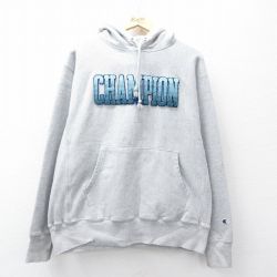 XL★古着 長袖 チャンピオン Champion リバースウィーブ パーカー メンズ ビッグロゴ グレー 霜降り 26apr02