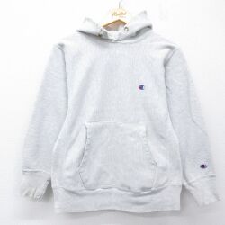 S★古着 長袖 チャンピオン Champion リバースウィーブ パーカー メンズ 90年代 90s ワンポイントロゴ USA製 薄グレー 霜降り【spe】 26apr24