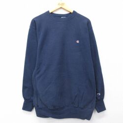 XL★古着 長袖 チャンピオン Champion リバースウィーブ メンズ 90年代 90s ワンポイントロゴ 紺【spe】 26apr24
