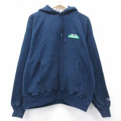 チャンピオン 00s リバースウィーブパーカー LAWN CARE ネイビー XL | 古着