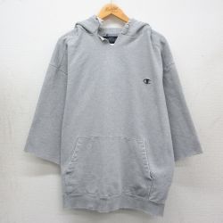 チャンピオン 00s 7分袖パーカー ワンポイントロゴ グレー XL | 古着