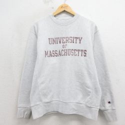チャンピオン 00s リバースウィーブ長袖 マサチューセッツプリント グレー L | 古着