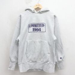 チャンピオン 90s リバースウィーブパーカー COMMITTED グレー M | 古着