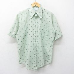 【50%OFF】L★古着 半袖 シャツ メンズ 70年代 70s 総柄 USA製 緑系 グリーン 24jun29 中古 トップス