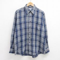 【50%OFF】XL★古着 長袖 シャツ メンズ 70年代 70s 紺 ネイビー チェック 24aug24 中古 トップス