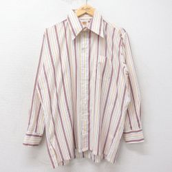 【20%OFF】XL★古着 長袖 シャツ メンズ 70年代 70s 白他 ホワイト ストライプ 24sep06 中古 トップス