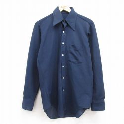 【20%OFF】M★古着 長袖 シャツ メンズ 70年代 70s 紺 ネイビー 25feb21 中古 トップス