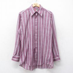 M★古着 長袖 シャツ メンズ 70年代 70s 紫他 パープル ストライプ 25feb27 中古 トップス