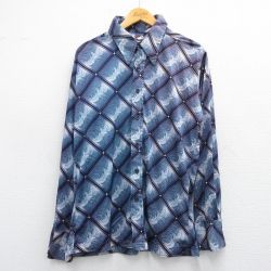 L★古着 長袖 シャツ メンズ 70年代 70s 紺他 ネイビー 25mar25 中古 トップス
