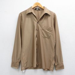 M★古着 バンヒューセン 長袖 シャツ メンズ 70年代 70s 開襟 オープンカラー ベージュ カーキ 25mar25 中古 トップス