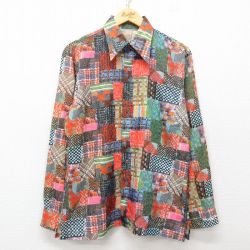 L★古着 長袖 シャツ メンズ 70年代 オレンジ他 【spe】 25mar28 中古 トップス