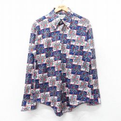L★古着 Kマート 長袖 シャツ メンズ 70年代 花柄 紺他 ネイビー 25apr01 中古 トップス