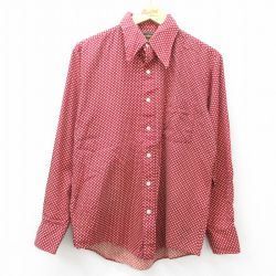 【20%OFF】L★古着 長袖 シャツ メンズ 70年代 70s えんじ系他 ドット 25may09 中古 トップス