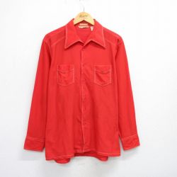 【20%OFF】L★古着 長袖 シャツ メンズ 70年代 70s 濃オレンジ 25jun28 中古 トップス