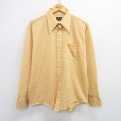 【50%OFF】XL★古着 長袖 シャツ メンズ 70年代 70s 総柄 黄他 イエロー 25jun28 中古 トップス