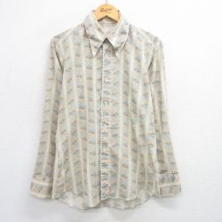 L★古着 長袖 シャツ メンズ 70年代 70s 総柄 濃ベージュ カーキ 25jun28 中古 トップス