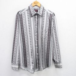 XL★古着 長袖 シャツ メンズ 70年代 70s グレー他 ストライプ 25jun28 中古 トップス