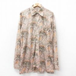 L★古着 長袖 シャツ メンズ 70年代 70s 総柄 ロング丈 薄茶他 ブラウン 【spe】 25aug05 中古 トップス