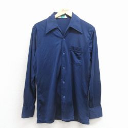 M★古着 Kマート 長袖 シャツ メンズ 70年代 70s 開襟 オープンカラー 紺 26jan30