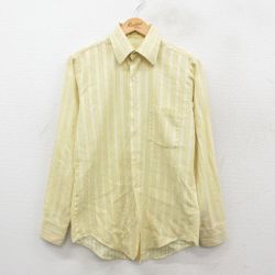 M★古着 長袖 シャツ メンズ 70年代 70s 黄他 ストライプ 26feb07