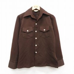 【20%OFF】70s 長袖シャツ 開襟 ブラウン S | 古着