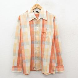XL★古着 長袖 シャツ メンズ 70年代 70s 大きいサイズ 開襟 オープンカラー 黄他 ストライプ 26feb07