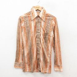 【20%OFF】70s 長袖シャツ ストライプ ベージュ S | 古着