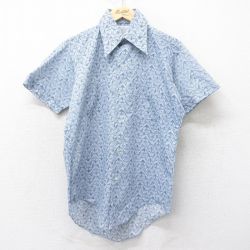 70s 半袖シャツ 総柄 ネイビー M | 古着