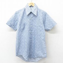 70s 半袖シャツ 総柄 ネイビー M | 古着