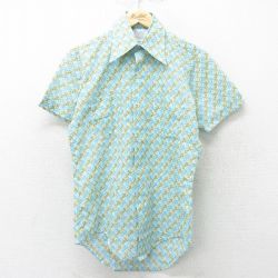 70s 半袖シャツ 総柄 ライトブルー S | 古着