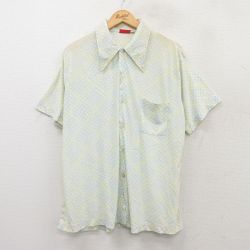 【50%OFF】70s 半袖シャツ 総柄 グリーン XL | 古着