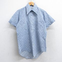【50%OFF】70s 半袖シャツ 総柄 ネイビー M | 古着