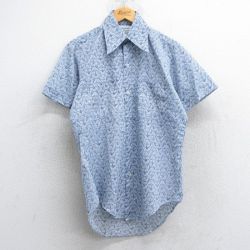 【50%OFF】70s 半袖シャツ 総柄 ネイビー M | 古着