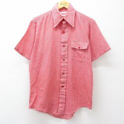 M★古着 半袖 シャツ メンズ 70年代 70s 赤他 ギンガム チェック 26apr27