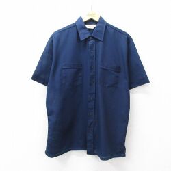 XL★古着 半袖 シャツ メンズ 70年代 70s 紺 26apr27