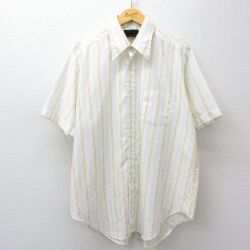 XL★古着 半袖 シャツ メンズ 70年代 70s 大きいサイズ ロング丈 白他 ストライプ 26apr27