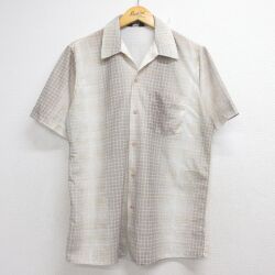 シアーズ 70s 半袖シャツ オープンカラー ベージュチェック メンズL相当 | 古着