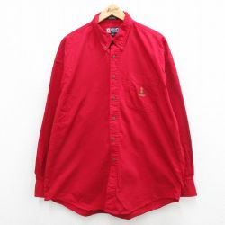 【50%OFF】XL★古着 ラルフローレン Ralph Lauren チャップス 長袖 ブランド シャツ メンズ 90年代 90s ワンポイントロゴ 大きいサイズ コットン ボタンダウン 赤 レッド 24jan30 中古 トップス