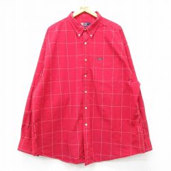 XL★古着 ラルフローレン Ralph Lauren チャップス 長袖 ブランド シャツ メンズ 90年代 90s 大きいサイズ ロング丈 コットン ボタンダウン 赤他 レッド チェック 24jan31 中古 トップス