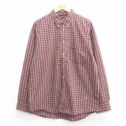 XL★古着 ギャップ GAP 長袖 ブランド シャツ メンズ 00年代 00s コットン ボタンダウン 赤 レッド チェック 24aug30 中古 トップス