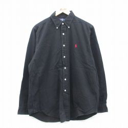 XL★古着 ラルフローレン Ralph Lauren 長袖 ブランド シャツ メンズ 90年代 90s ワンポイントロゴ 大きいサイズ コットン ボタンダウン 黒 ブラック 【spe】 24sep04 中古 トップス