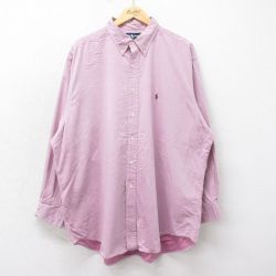 【30%OFF】XL★古着 ラルフローレン Ralph Lauren 長袖 ブランド シャツ メンズ 90年代 90s ワンポイントロゴ YARMOUTH 大きいサイズ ロング丈 コットン ボタンダウン 薄紫系 パープル 24sep07 中古 トップス
