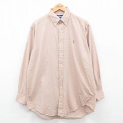 【30%OFF】XL★古着 ラルフローレン Ralph Lauren 長袖 ブランド シャツ メンズ 90年代 90s ワンポイントロゴ YARMOUTH コットン ボタンダウン ベージュ他 カーキ チェック 24sep10 中古 トップス