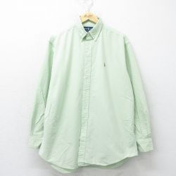 XL★古着 ラルフローレン Ralph Lauren 長袖 ブランド シャツ メンズ 90年代 90s ワンポイントロゴ YARMOUTH オックスフォード 大きいサイズ コットン ボタンダウン 黄緑 24sep12 中古 トップス