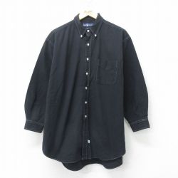 XL★古着 ラルフローレン Ralph Lauren 長袖 ブランド シャツ メンズ 90年代 90s ワンポイントロゴ 裾ロゴ ビッグオックスフォード 大きいサイズ コットン ボタンダウン 黒 ブラック 【spe】 24sep25 中古 トップス