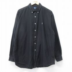 XL★古着 ラルフローレン Ralph Lauren 長袖 ブランド シャツ メンズ 90年代 90s ワンポイントロゴ BLAKE 大きいサイズ コットン ボタンダウン 黒 ブラック 24sep27 中古 トップス