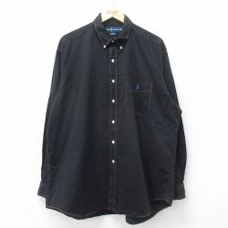 XL★古着 ラルフローレン Ralph Lauren 長袖 ブランド シャツ メンズ 90年代 90s ワンポイントロゴ BLAKE 大きいサイズ ロング丈 コットン ボタンダウン 黒 ブラック 24sep27 中古 トップス